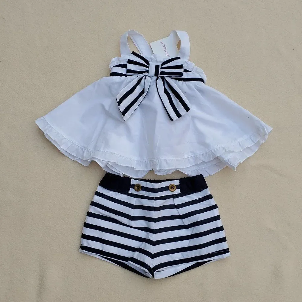 Savannah navy blue and white striped tank top and shorts 3-6 months